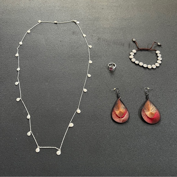 8 Piece Jewelry Lot Boho Necklaces, Earrings, Silver Bracelet, Fashion Leaf Ring - Picture 4 of 14